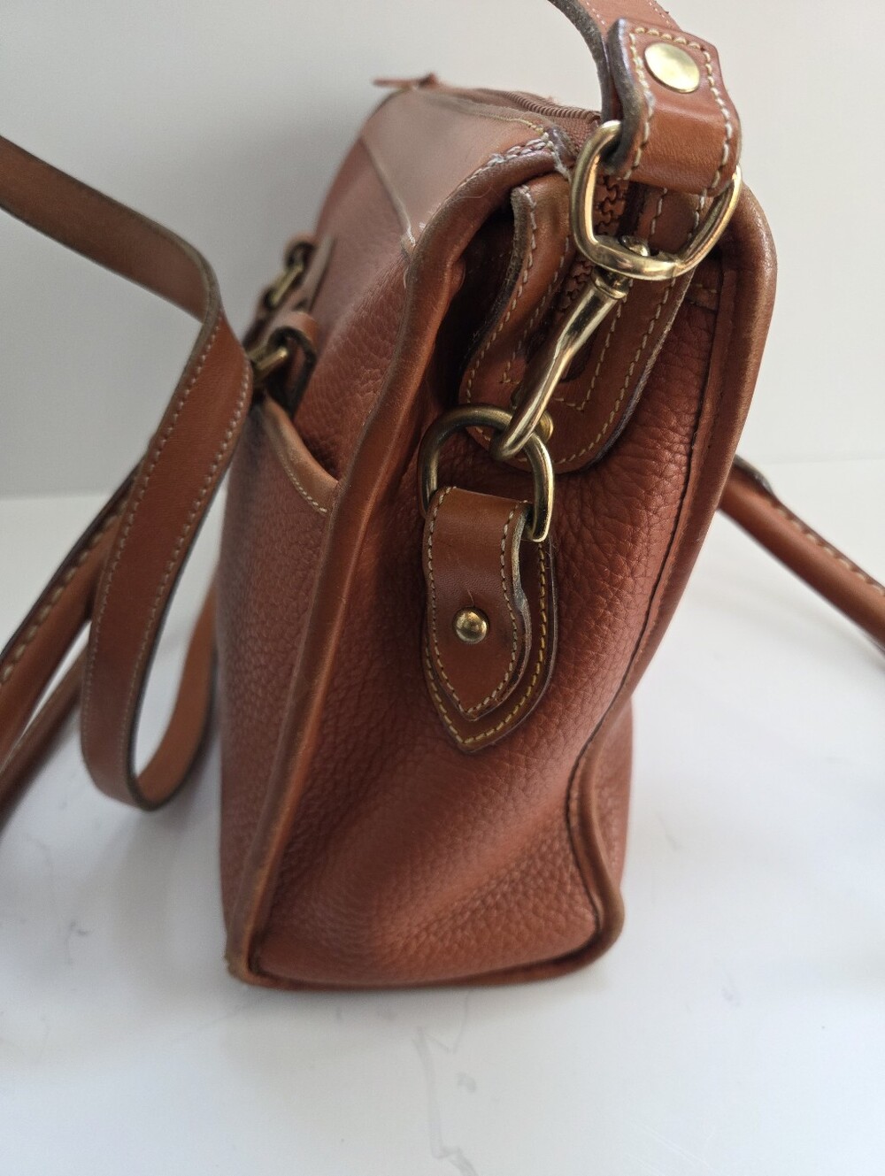 Vintage Dooney & Bourke All-Weather Leather Pebbled Leather Satchel Brown - Picture 6 of 16